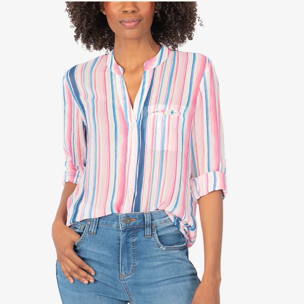 Kut From The Kloth Jasmine Printed Top Size Small In Watercolor Ivory Rosette 🆕